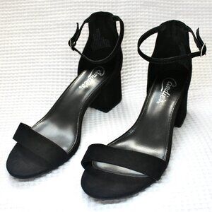 Candie's Black Faux Suede Block Heel Adjustable Ankle Strap 2 Inch Heels Shoes 6
